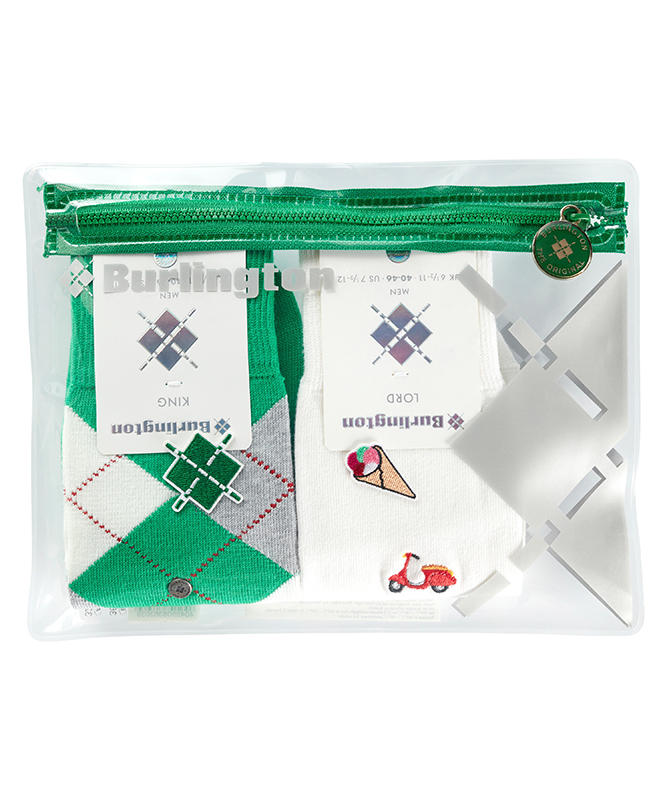 Burlington Travel Pouch Set 2 Calzini Uomo King & Lord, Cotone, Taglia Unica 40-46, Con Custodia Da Viaggio, Regalo Ideale